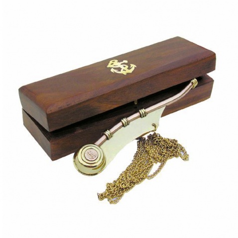 Píšťalka botsmanská zlatá - dřevěná krabička, délka 12,5 cm