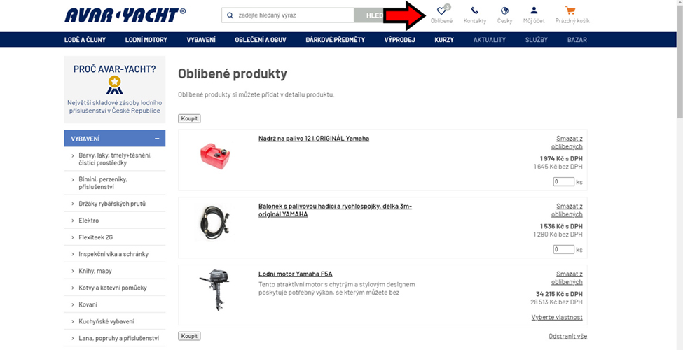 Nová funkce eshopu - Oblíbené